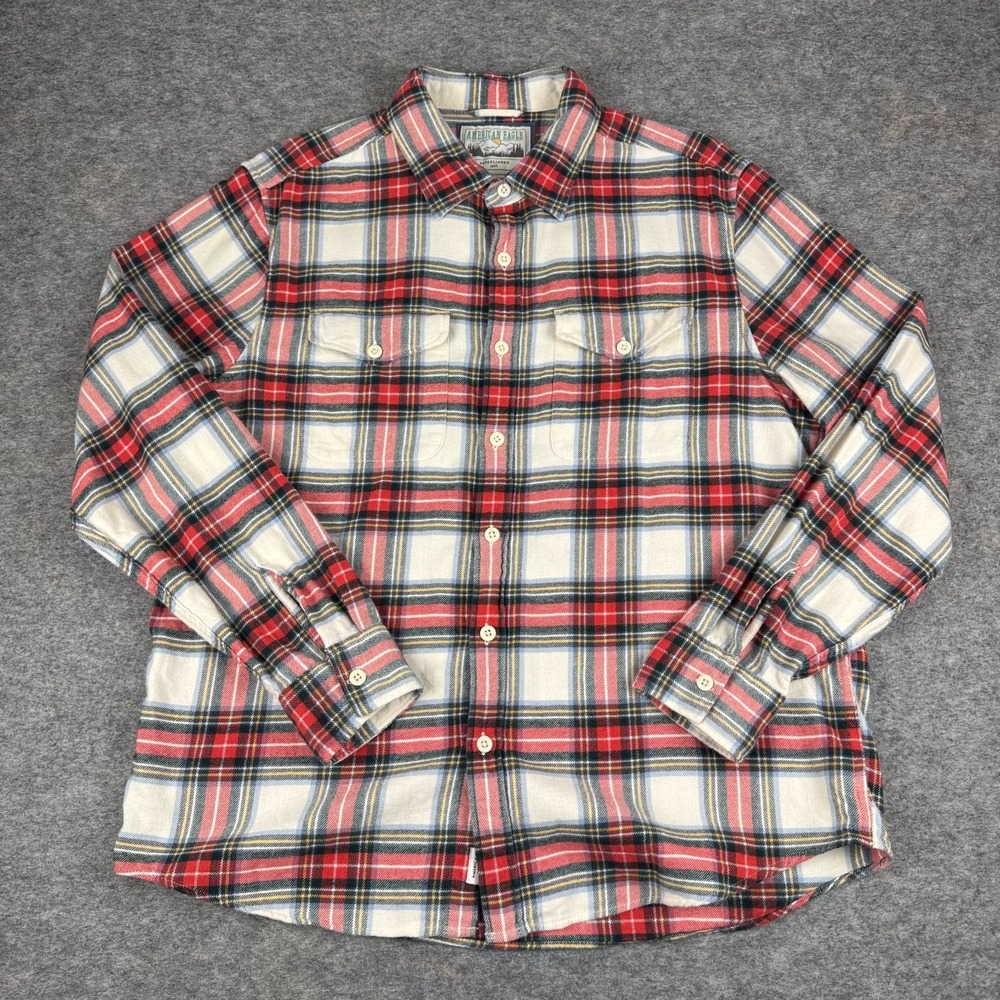 American Eagle Button Up Flannel Shirt Long Sleeve Plaid Cotton Mens Large L